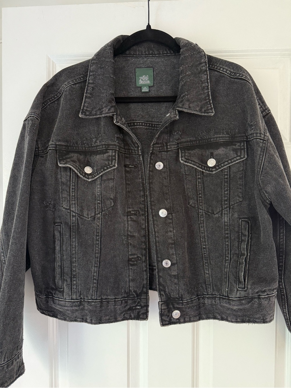 wild fable Washed Black Cropped Denim Jacket